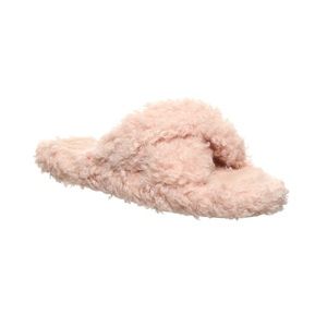 NWOT Pink Curly Shag Crossover Slipper